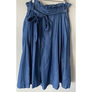 Pual Ce Cin Women's Chambray Cropped Wide Leg Pants Belted Crop Size F Parisian